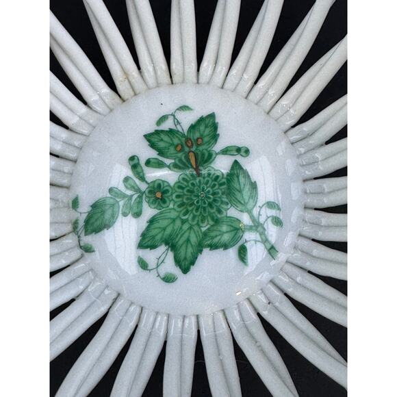 Herend Hungary Chinese Bouquet Green Open Weave Basket - Picture 2 of 5
